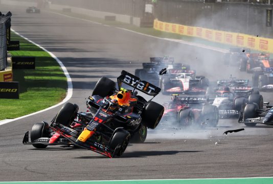 Perez Leclerc Mexico start crash